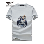 七匹狼（SEPTWOLVES）短袖T恤男夏季圓領(lǐng)字母LOGO刺繡打底衫男裝潮流休閑涼感男裝上衣 005(淺灰) 2XL (180)