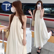 PMOG夏季無(wú)袖寬松裙子法式仙女氣質(zhì)長(cháng)裙甜美海邊度假連衣裙女 白 L 建議100-110斤