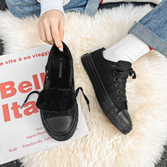 木子勝帆布鞋男 新品經(jīng)典低幫休閑鞋夏季透氣運動(dòng)板鞋情侶百搭大碼鞋子 DC621加絨全黑色 39