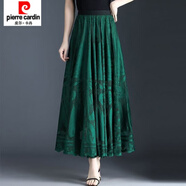 皮爾卡丹法式蕾絲半身裙女2025春夏新款a字中長(cháng)裙大擺網(wǎng)紗鏤空仙女百褶裙 綠色 M 76-100斤