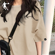 喬丹 短袖t恤女2024夏季新款圓領透氣舒適運動半袖T恤衫跑步健身服女 麥棕色(寬松) L