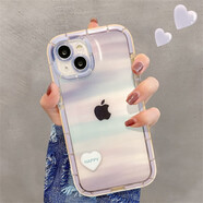 雅思戀 漸變暈染愛(ài)心iPhone手機(jī)殼蘋(píng)果手機(jī)保護(hù)套全包攝像頭硅膠軟殼情侶男女防摔卡通可愛(ài)個(gè)性 紫藍(lán)邊框 iPhone 14 Plus