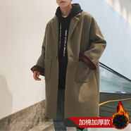 秋冬款風(fēng)衣男毛呢大衣中長(zhǎng)款韓版潮流加厚寬松大碼青少年帥氣男士呢子外套 駝色 2XL（尺碼偏大）