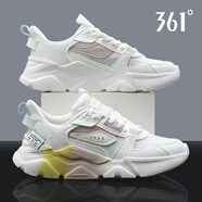 361°運動(dòng)鞋女春季透氣網(wǎng)面輕便休閑鞋子女士減震軟彈跑步鞋 6716羽毛白/清新粉 35