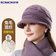 羅蒙毛線帽子女士秋冬季加絨加厚護(hù)耳保暖防風(fēng)防寒送長(zhǎng)輩媽媽針織帽
