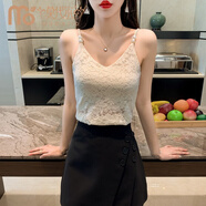 莫代爾V領(lǐng)蕾絲珍珠吊帶背心氣質(zhì)性感抹胸裹胸修身打底外穿西裝內(nèi)搭上衣 杏色 XL 121-140斤
