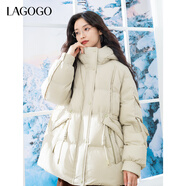 LAGOGO小個(gè)子收腰羽絨服女拉谷谷2024年冬季新款輕盈立領(lǐng)連帽外套 卡其綠 L