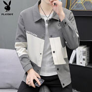 花花公子（PLAYBOY）行政夾克男春秋季新款潮流翻領(lǐng)商務(wù)休閑上衣男士百搭時(shí)尚外套男 灰色C-10738HHT018 2XL