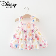 迪士尼（Disney）嬰兒女童夏季雪紡蛋糕連衣裙新款小寶寶洋氣童裝無袖吊帶公主裙子 紫色 蘭花 80