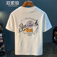 歐索狼2025年夏季新款短袖t恤男潮流印花體恤衫圓領(lǐng)百搭吸汗透氣男上衣 白色 L （109-123斤）