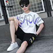 啄木鳥(niǎo)（TUCANO） 13青少年短袖t恤男孩12-15歲初中學(xué)生運動(dòng)套裝14大童夏季半截袖 5819白色(短袖+短褲)  M (78-98斤左右)