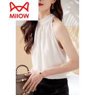貓人（MiiOW）品牌高檔新品 氣質(zhì)露肩掛脖背心女夏內搭外穿設計感小眾無(wú)袖雪紡 米白色 M