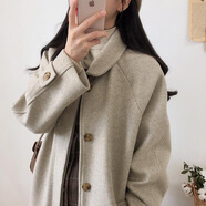 佘曼萊毛呢大衣女學生2024秋冬季韓版百搭中長款呢子風衣外套女裝小個子 米灰色【夾棉款】 M 【90-105斤】