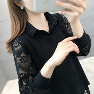香影芬針織衫女套頭兩件裝毛衣女秋季新款打底衫女洋氣內(nèi)搭馬夾女外套 黑色 XL (建議115-125斤)