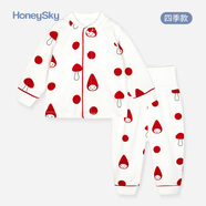 honeysky哈尼天空 嬰兒衣服套裝冬季四季款男女寶寶休閑居家服兒童加厚保暖上衣高腰護肚長褲兩件套  紅點點（四季款） 66cm(3-6個月)