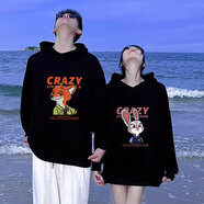 MDlila紅色情侶裝春秋季衛(wèi)衣男女同款連帽衣服休閑寬松長(zhǎng)袖外套班服定制 狐尼克CRAZY 黑色（春秋） M 建議(100-120斤穿)