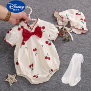 迪士尼（Disney）寶寶夏裝包屁衣新兒百天滿月嬰兒衣服公主裙哈衣周歲禮服夏季套裝 櫻桃短袖哈衣+帽子+白色襪子 59
