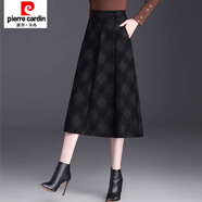 皮爾卡丹高腰格子毛呢大碼半身裙女秋冬垂感a字裙2026新款顯瘦小個(gè)子傘裙 格子 L