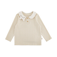 幼悠女童動(dòng)物刺繡翻領(lǐng)打底衫秋季萌趣可愛(ài)細(xì)糯溫暖清爽條紋上衣潮 打底衫黃米條紋（Q4050-3) 140cm