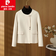 皮爾卡丹（pierre cardin）粉色雙面呢羊絨大衣女短款2025秋冬新款小香風(fēng)韓版羊毛呢外套女裝 白色 S 90-110斤左右