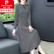 皮爾卡丹時(shí)尚女裝加絨加厚毛呢連衣裙秋冬氣質(zhì)打底長(cháng)裙過(guò)膝長(cháng)款裙中年媽媽 黑色(常規) XL