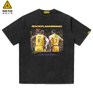 搖滾計劃夏季美式短袖 NBA球星羅斯約基奇巴特勒印花復古做舊重磅 詹姆斯和安東尼(250克復古短袖) M