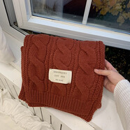 目丸圣誕圍巾新年禮物生日禮物韓版針織圍巾新款冬女圍脖學(xué)生送女友 磚紅色針織【大麻花款】