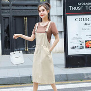 愛(ài)圖榮背帶褲套裝女2021夏季新款寬松韓版森女系學(xué)院風(fēng)學(xué)生bf原宿 米白色套裝 S【95斤左右】
