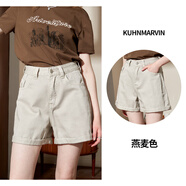 庫恩瑪維（KUHNMARVIN）【100棉】工裝風短褲女2024年夏季新款高腰顯瘦外穿熱褲K55198 燕麥色 S