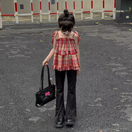 輔賓女童連衣裙夏裝兒童女童裝時髦夏款小裙子小女孩吊帶裙套裝夏 黑色喇叭.褲 預售年貨貨 120cm