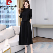 皮爾卡丹長(cháng)袖連衣裙女春秋2025年新款氣質(zhì)名媛國際大牌時(shí)尚套裝兩件套裙子 黑色 4XL (建議155-165斤)