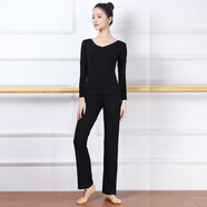 喻葭舞蹈練功服女成人套裝形體服上衣黑色燈籠褲學(xué)生現代中國舞服 長(cháng)袖黑色V領(lǐng)+微喇褲 L