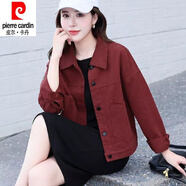 皮爾卡丹（pierre cardin）24年新款休閑牛仔外套女短外套春秋季新款韓版洋氣減齡顯瘦夾克上 酒紅 XL 【125-135斤】