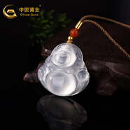 中國黃金（CHINA GOLD）彌勒佛吊墜冰種白玉瑪瑙玉髓吊墜佛項鏈玉掛墜送長輩送女友送老婆 冰透彌勒佛【繩子隨機】