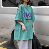 薩姆依 ins超火短袖T恤女夏2023夏季新款韓版寬松學(xué)生BF原宿港風(fēng)半截袖oversize休閑上衣 薄荷綠【閃電字母】 S
