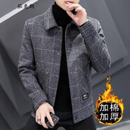 茄克斯 毛呢大衣男士秋冬季保暖夾克男青年休閑翻領(lǐng)呢子外套男裝上衣服 加棉灰色 M