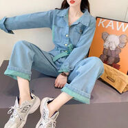 熙敘晨 2022秋新款時(shí)尚牛仔連體褲一體衣套裝女別致感牛仔連體褲長(zhǎng)袖 041-淺藍(lán)連體褲  M 建議105-120斤