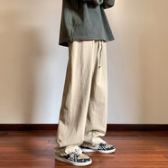 POUM休閑褲子男春夏季款高街復(fù)古直筒港風(fēng)潮流學(xué)生寬松闊腿加絨長(zhǎng)褲 LSFS-YK69卡其色 XL 【建議125-150斤】