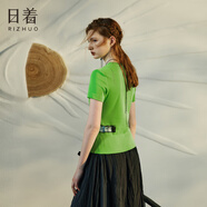 日著RIZHUO【商場(chǎng)同款】短袖衫印花T恤2024夏季新款圓領(lǐng)正肩夏衣 尋綠 S