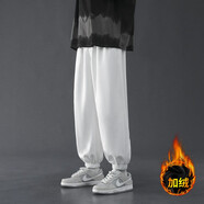 杉努褲子男士秋冬季加絨加厚休閑學(xué)生寬松大碼運動(dòng)束腳青少年衛長(cháng)褲 K02JR 白色加絨（松緊） M （建議95-105斤）