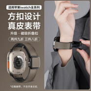watchbond適用蘋(píng)果手表Apple iWatch s9/s10瘋馬紋真皮硅膠表帶Ultra/2/8/7/6男款42/44/45/46/49mm運動(dòng)腕帶