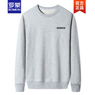 羅蒙品牌輕奢高檔男裝 棉衛(wèi)衣男圓領(lǐng)秋冬款休閑長袖t恤男士體恤加絨上衣打底衫潮新品 淺灰色-字母【春秋款】 L 115斤-130斤