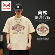 貓人（MiiOW）潮牌美式重磅250g短袖T恤男寬松大碼純棉上衣夏季潮流ins半袖體恤 杏色 XL
