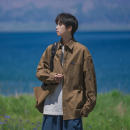 貓霓襯衫男春秋季新款日系黑色工裝長(cháng)袖襯衣復古男學(xué)生情侶外套男款 咖啡色 XL【建議體重110-145斤左右】