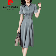 皮爾卡丹（pierre cardin）官方高端法式連衣裙女夏季新款輕熟風(fēng)中長(zhǎng)款大擺顯瘦氣質(zhì)襯衫裙子 品牌旗艦灰 XL 品牌旗艦 建議115-125斤