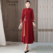 黛娜婭（Dainaya）旗袍女2025春夏季新款媽媽裝中國風日常改良復(fù)古漢服連衣裙 3076 酒紅色 L
