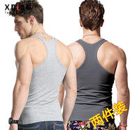 續(xù)點(diǎn)工字背心男夏季彈力修身休閑健身緊身運(yùn)動跨欄棉男士吊帶無袖坎肩 花灰色+深灰色 XL 碼128-138斤左右修身版型