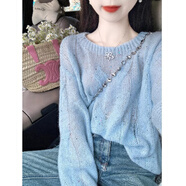 季節里女士打底馬海毛衫鏤空長(cháng)袖毛毛衣針織女2024新款早秋季冷淡 藍色優(yōu)質(zhì)款韓系/超好看/藝術(shù)生奶 L 建議100-110斤