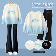 優(yōu)優(yōu)1點(diǎn)（Yoyo one）女童套裝春秋兒童新款秋裝洋氣衛(wèi)衣春秋季大童牛仔褲12歲 4916漸變+9669黑色【春秋款】 140
