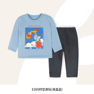 衣拉拉男童加絨保暖內(nèi)衣套裝兒童保暖秋衣秋褲男孩金鉆絨棉毛衫冬天衣服 時空游玩(液晶藍(lán)) 170 碼建議身高160cm